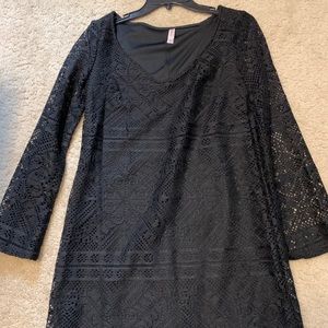 Xhileration Black Lace Bell Sleeve Dress